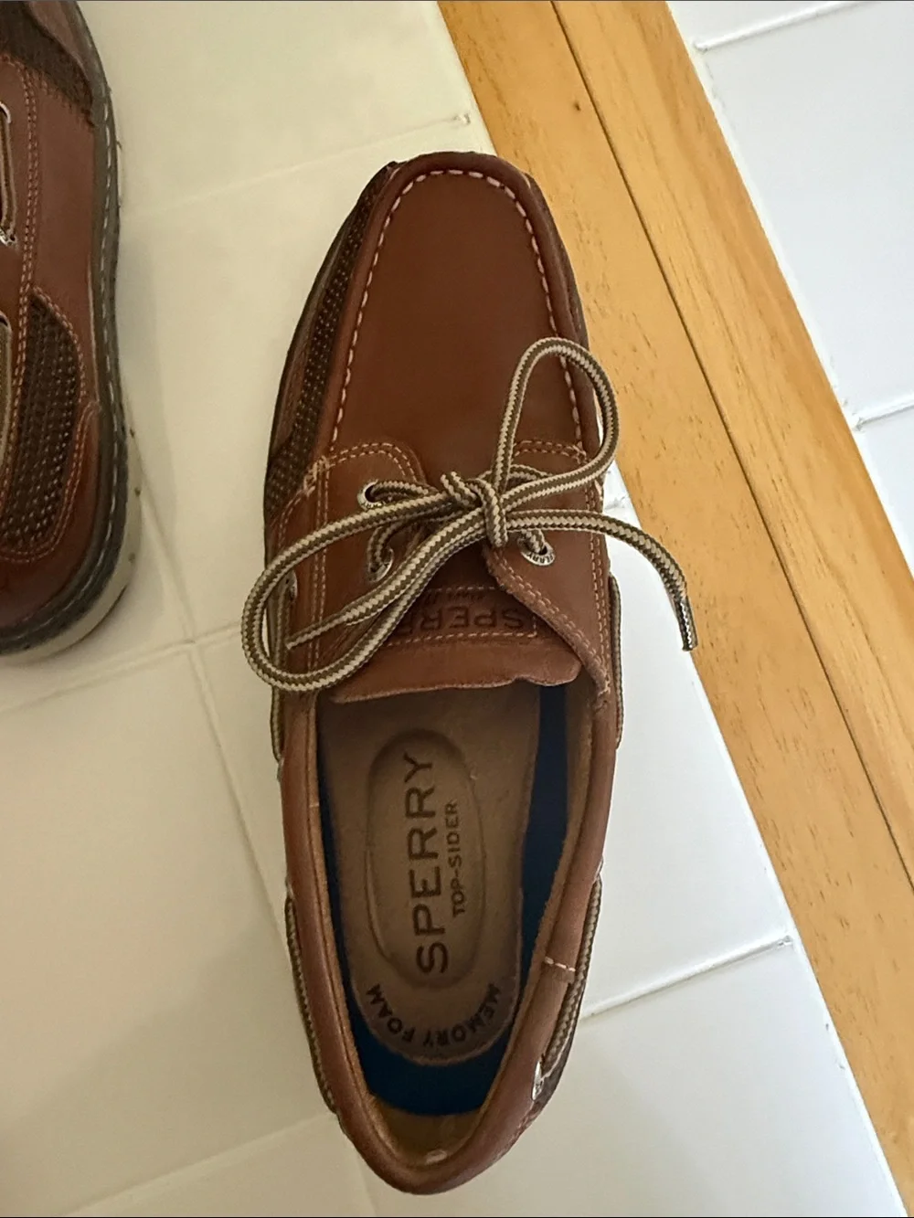 Sperry Men’s Leather Top-Sider Boat Shoes Dark Brown with Gray and Beige